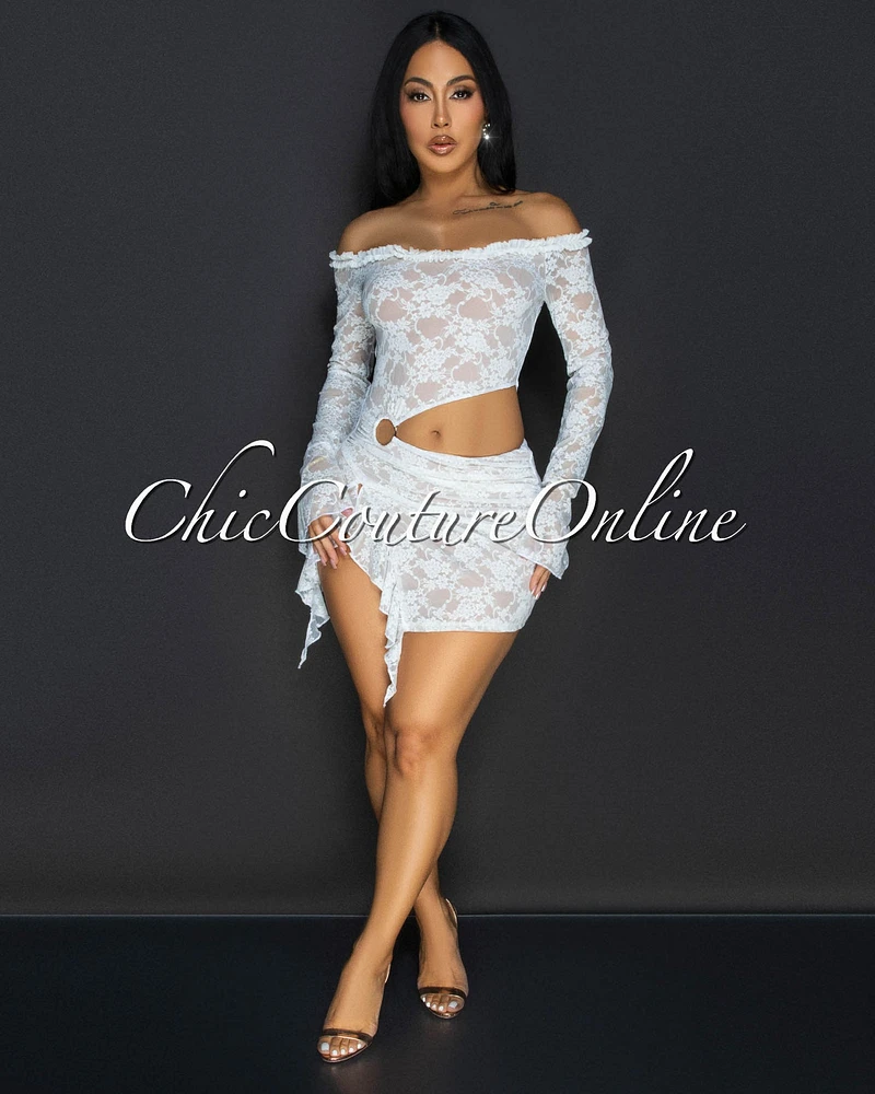 Ciela White Lace Ruffle Mini Dress