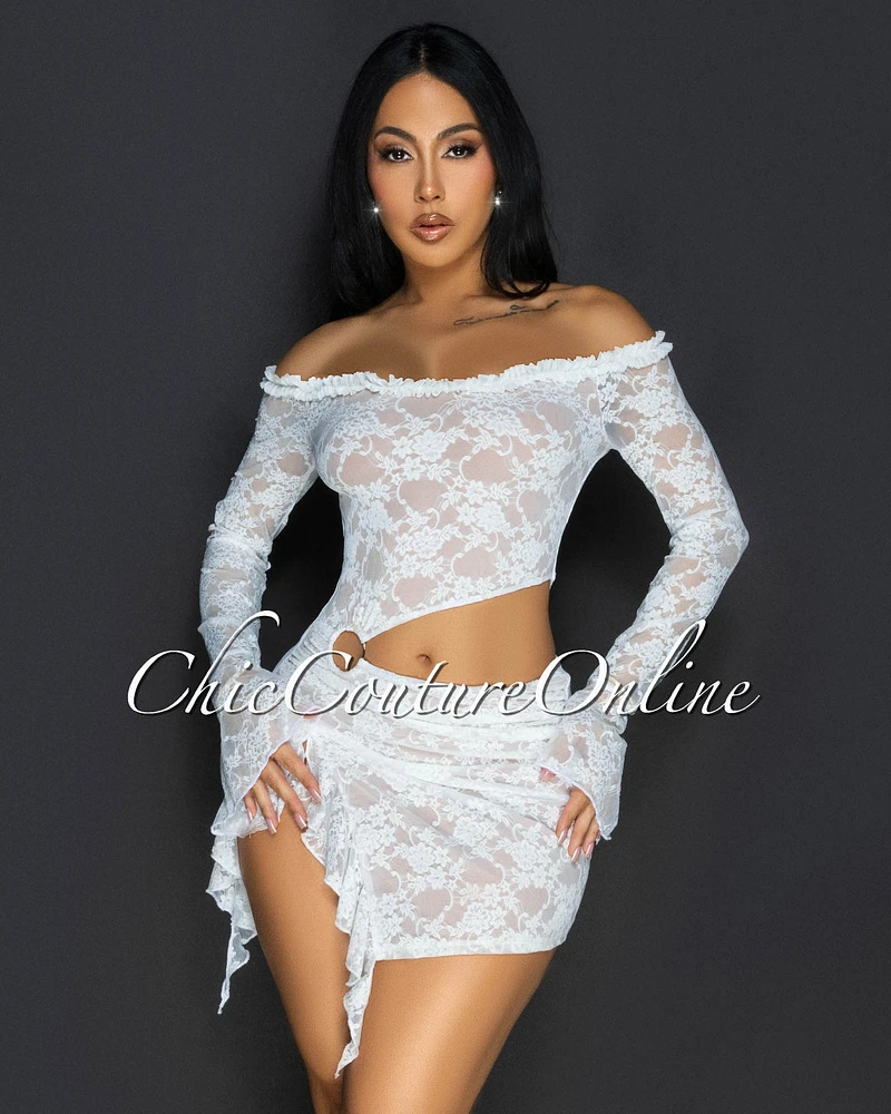 Ciela White Lace Ruffle Mini Dress