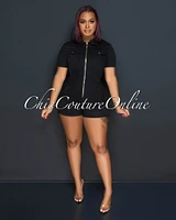 Jenna Black Gold Zipper Utility Romper