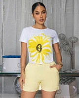 Sunflower Yellow Print Off-White T-Shirt