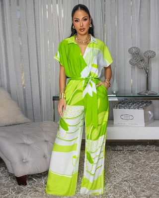 Darling Green Off-White Print Jumpsuit