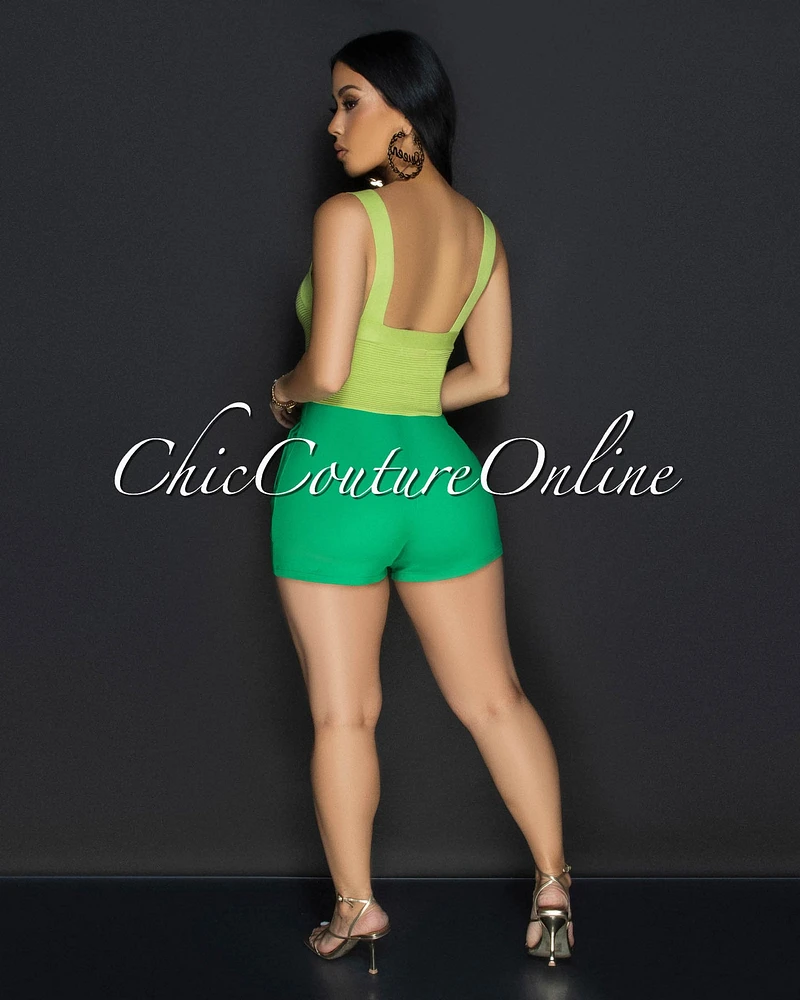 Shina Green Cross V-Neck Ribbed Crop Top