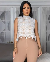 Vienna Off-White Nude Crochet Top