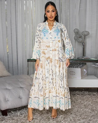 Emmie Cream Grey Multi-Color Maxi Dress