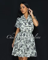 Forre Black Off-White Print Skater Dress