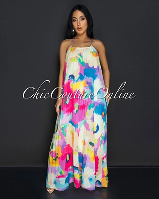 Kini Multi-Color Floral Print Halter Maxi Dress