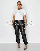 Khris Black Vegan Leather Shimmer Cargo Pants