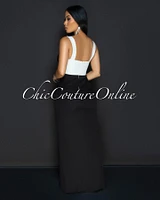 Rosina Black White Sleeveless Cut Out Maxi Dress