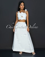 Chiara White Flower Bustier & Maxi Skirt Set