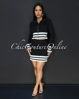 Dakota Black White Stripes Accent Top & Skirt Set