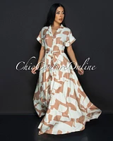 Fia Beige Nude Print Collared Maxi Dress