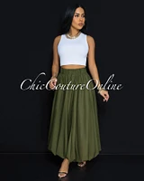 Vienna Olive Green Midi Bubble Cargo Skirt