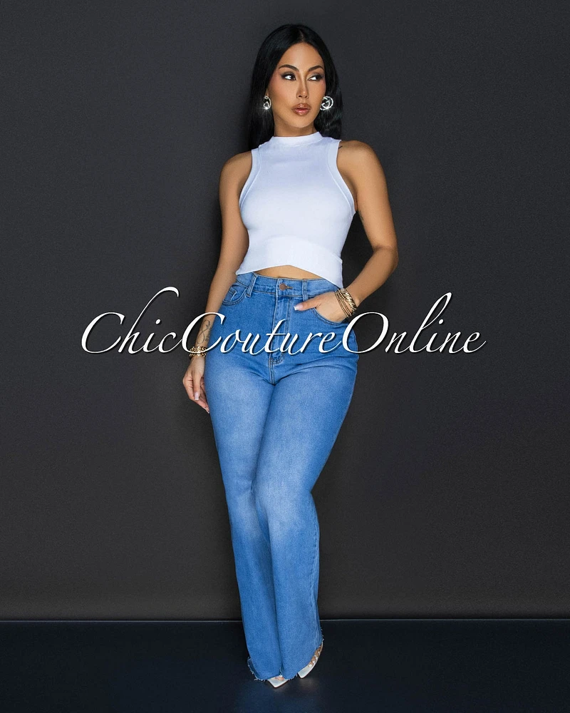 Olessia Medium Blue Denim Wide Legs Jeans