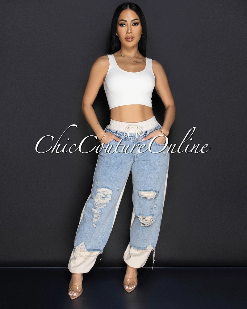 Cedar Beige Denim Sporty Joggers Pants