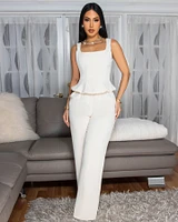 Gaia Cream Peplum Top Pants Set