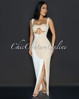 Rosina Nude White Sleeveless Cut Out Maxi Dress