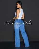 Olessia Medium Blue Denim Wide Legs Jeans