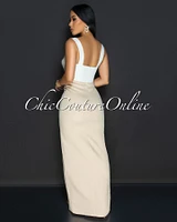 Rosina Nude White Sleeveless Cut Out Maxi Dress