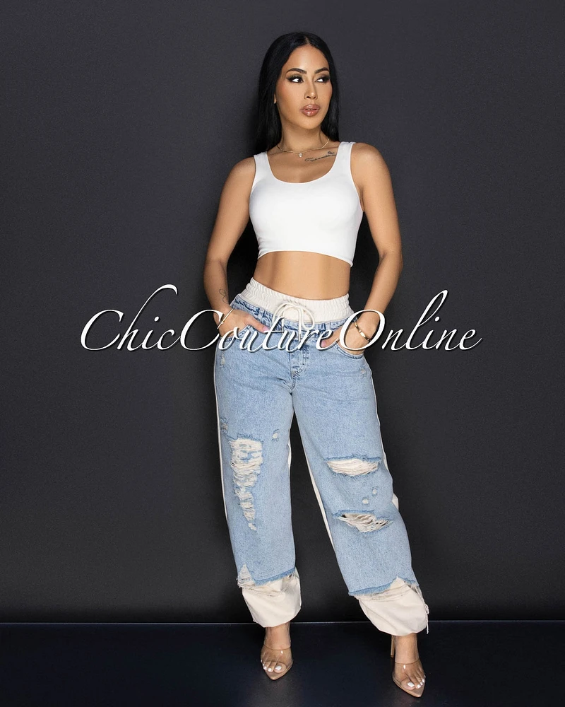 Cedar Beige Denim Sporty Joggers Pants