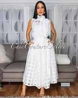 Mayfair White Gingham Organza Midi Skirt