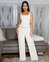 Gaia Cream Peplum Top Pants Set