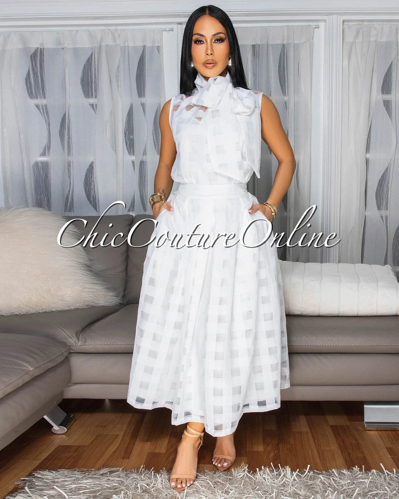 Mayfair White Gingham Organza Midi Skirt