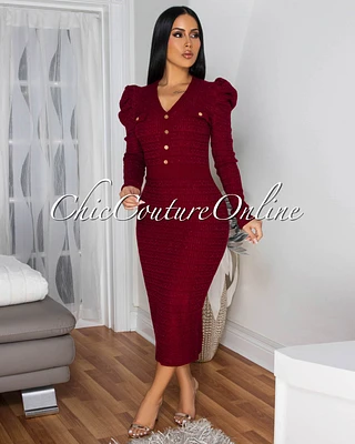 Novia Burgundy Gold Shimmer Knit Midi Dress