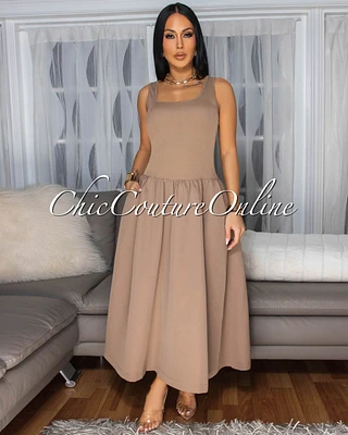 Marcarie Taupe Sleeveless Midi Dress