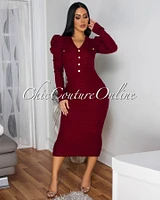 Novia Burgundy Gold Shimmer Knit Midi Dress