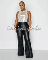 Shanie Black Shimmer Vegan Leather Pants