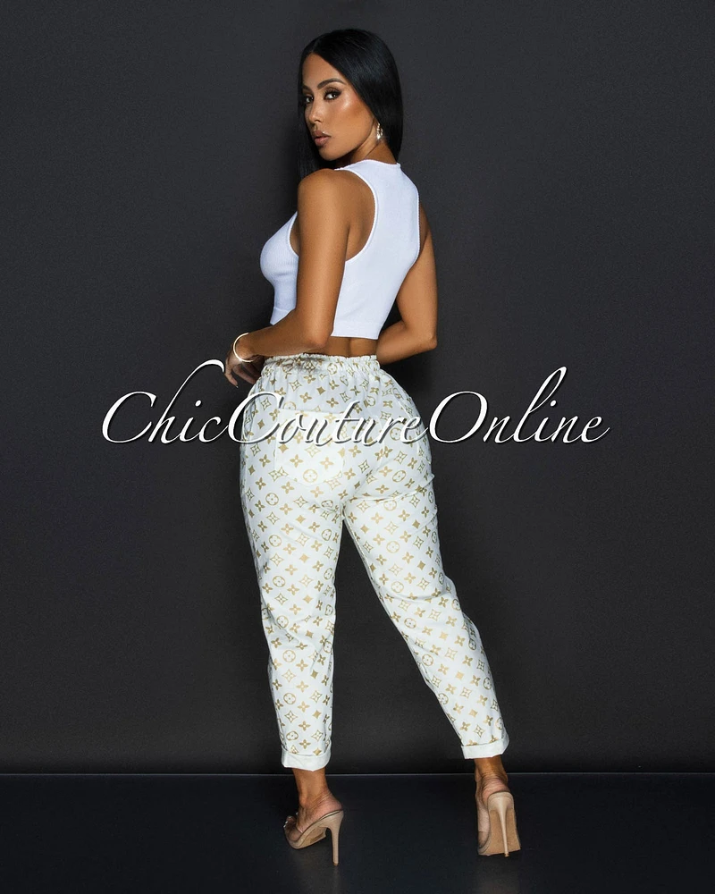 Sharyne White Gold Capri Joggers