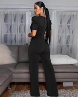 Eleonor Black Rhinestones Accent Top & Pants Set