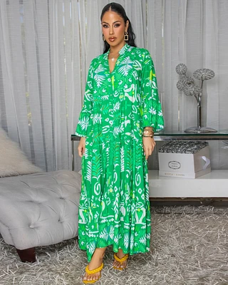 Emmie Green White Multi-Color Maxi Dress