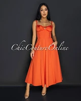 Luanne Orange Sweetheart Midi Dress