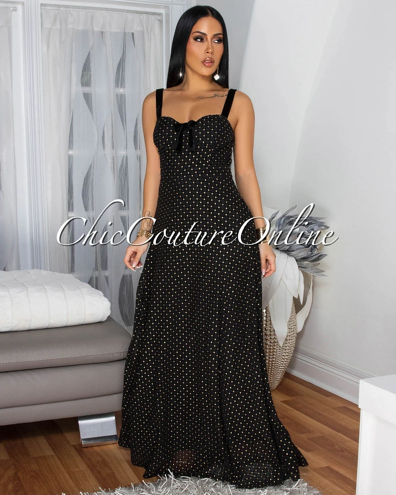 Martica Black Gold Polka Dots Maxi Dress