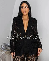 Kanis Black Crochet Blazer Pants Suit
