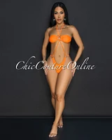 Soukena Orange One Piece Halter Swimsuit