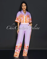 Aleka Lilac Orange Collared Wide Legs Jumpsuit