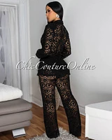 Kanis Black Crochet Blazer Pants Suit