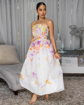 Maliyah Blush Multi-Color Floral Print Midi Dress