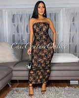 Insignia Black Lace Nude Ruched Strapless Dress