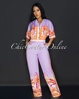 Aleka Lilac Orange Collared Wide Legs Jumpsuit