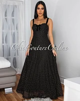 Martica Black Gold Polka Dots Maxi Dress