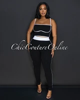 Manika Black White Crop Top & Leggings Ribbed Sculpting Set