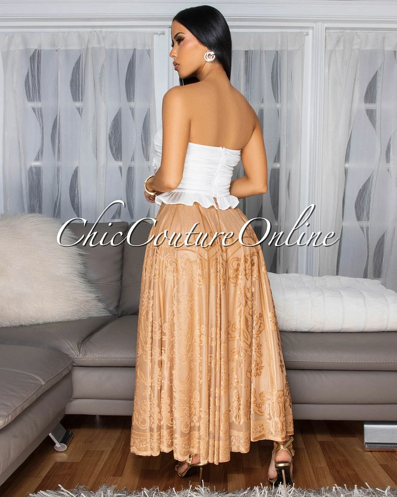 Countess Nude Lace A-Line Midi Skirt