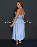 Louiza Blue Chambray Halter Midi Dress