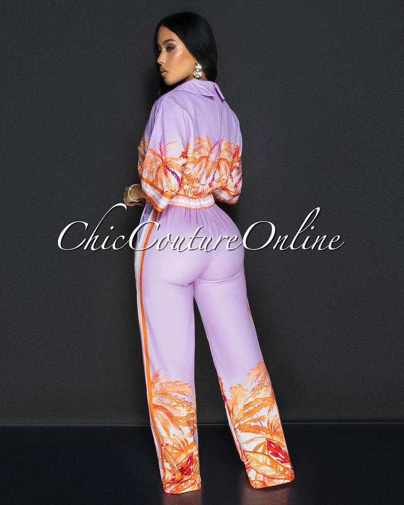 Aleka Lilac Orange Collared Wide Legs Jumpsuit