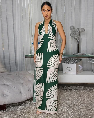 Darissa Forrest Green Nude Halter Maxi Dress