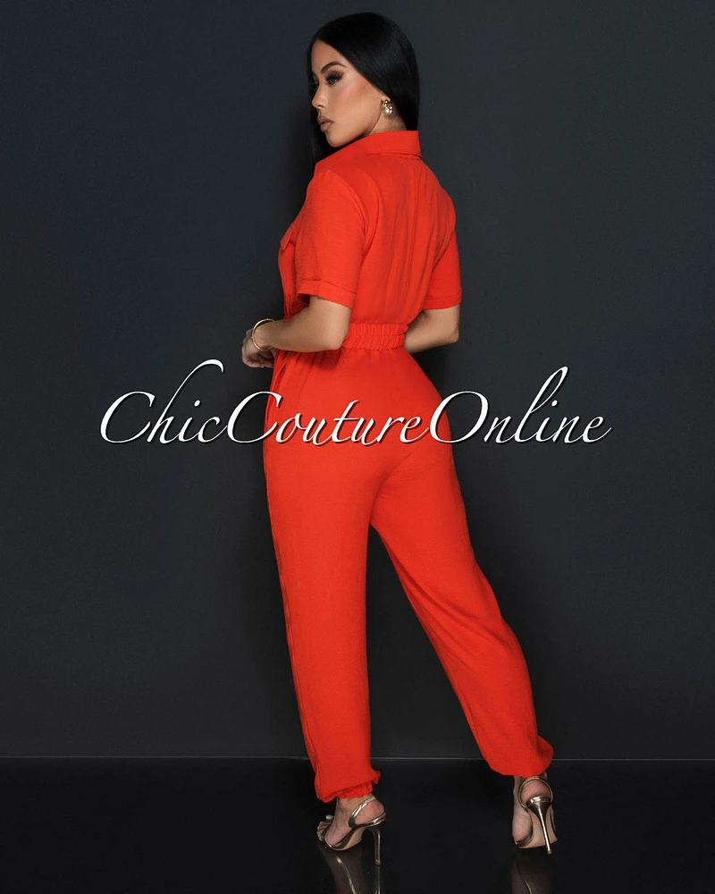 Sumi Orange Utility Cargo Jumpsuit