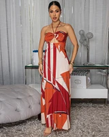 Debra Rust Orange Nude Halter Maxi Dress